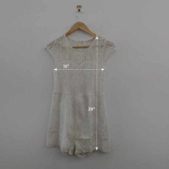 ELODIE Ivory Lace Cap Sleeve Short Romper Small - Picture 8 of 8